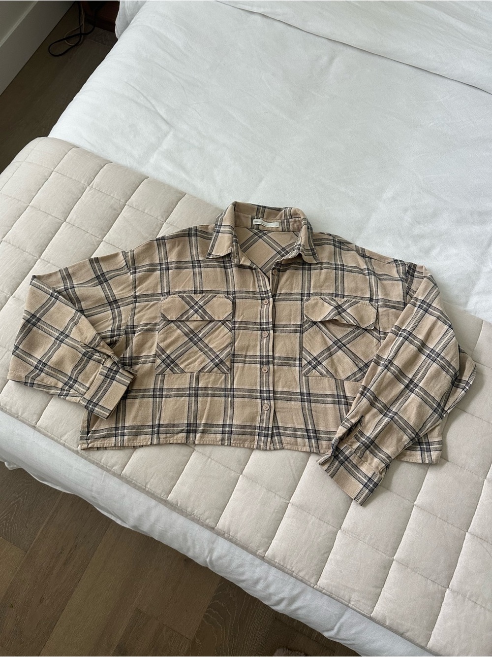 OAK + FORT Cropped Plaid Button-Front Jacket - Beige & Black